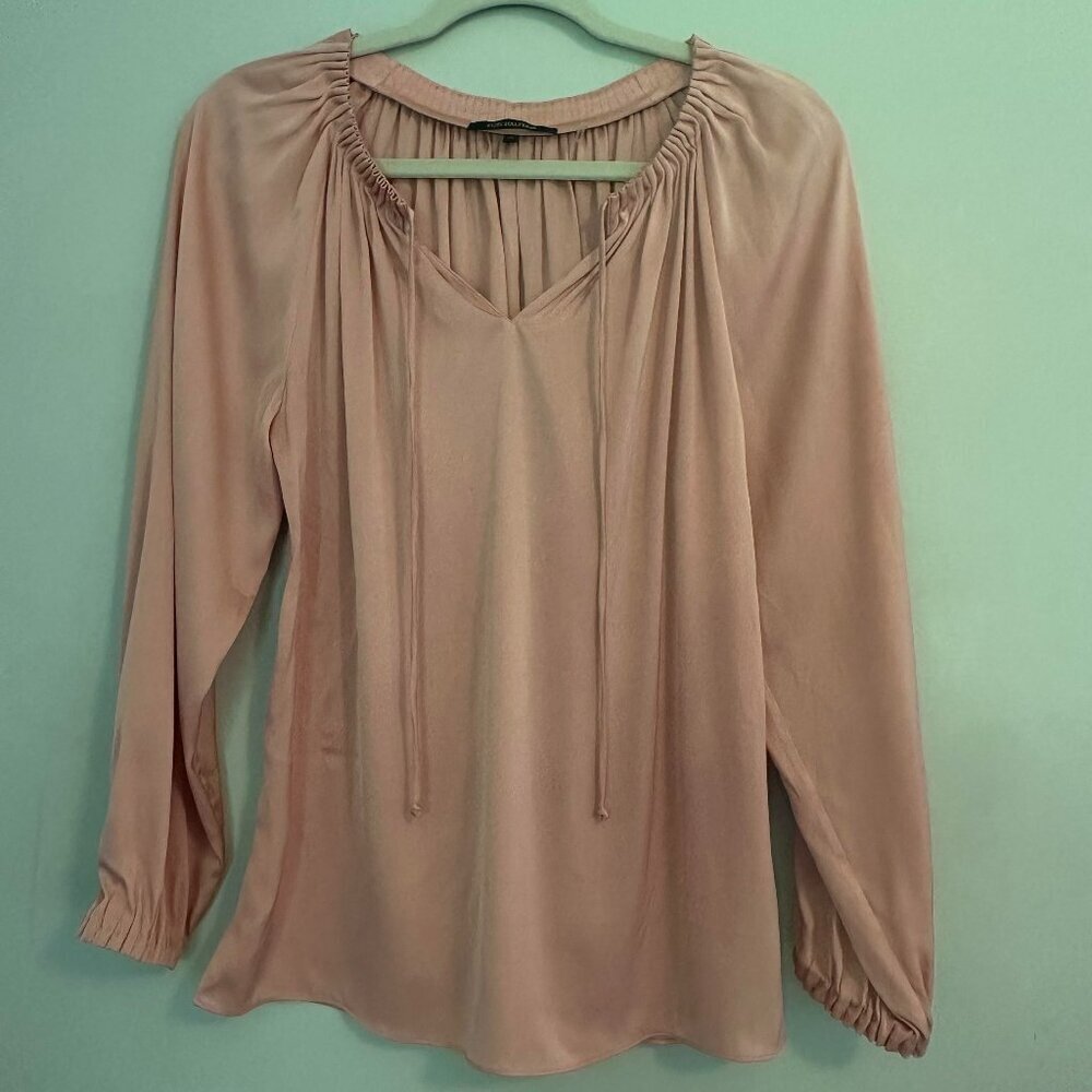 Kobe Halperin Long Sleeve Silk Blouse Tie Neck Flowy Feminine Top - XS